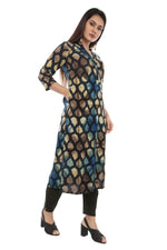 Blue Abstract Sanganeri Straight Cut  Kurta