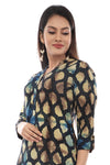 Blue Abstract Sanganeri Straight Cut  Kurta