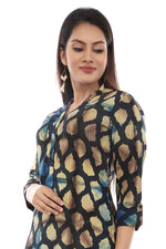 Blue Abstract Sanganeri Straight Cut  Kurta