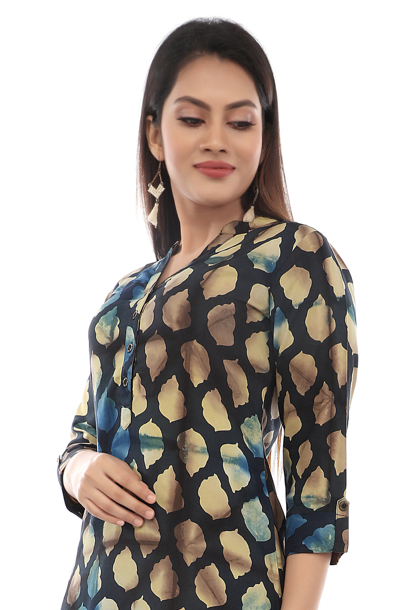 Blue Abstract Sanganeri Straight Cut  Kurta