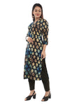 Blue Abstract Sanganeri Straight Cut  Kurta
