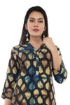 Blue Abstract Sanganeri Straight Cut  Kurta