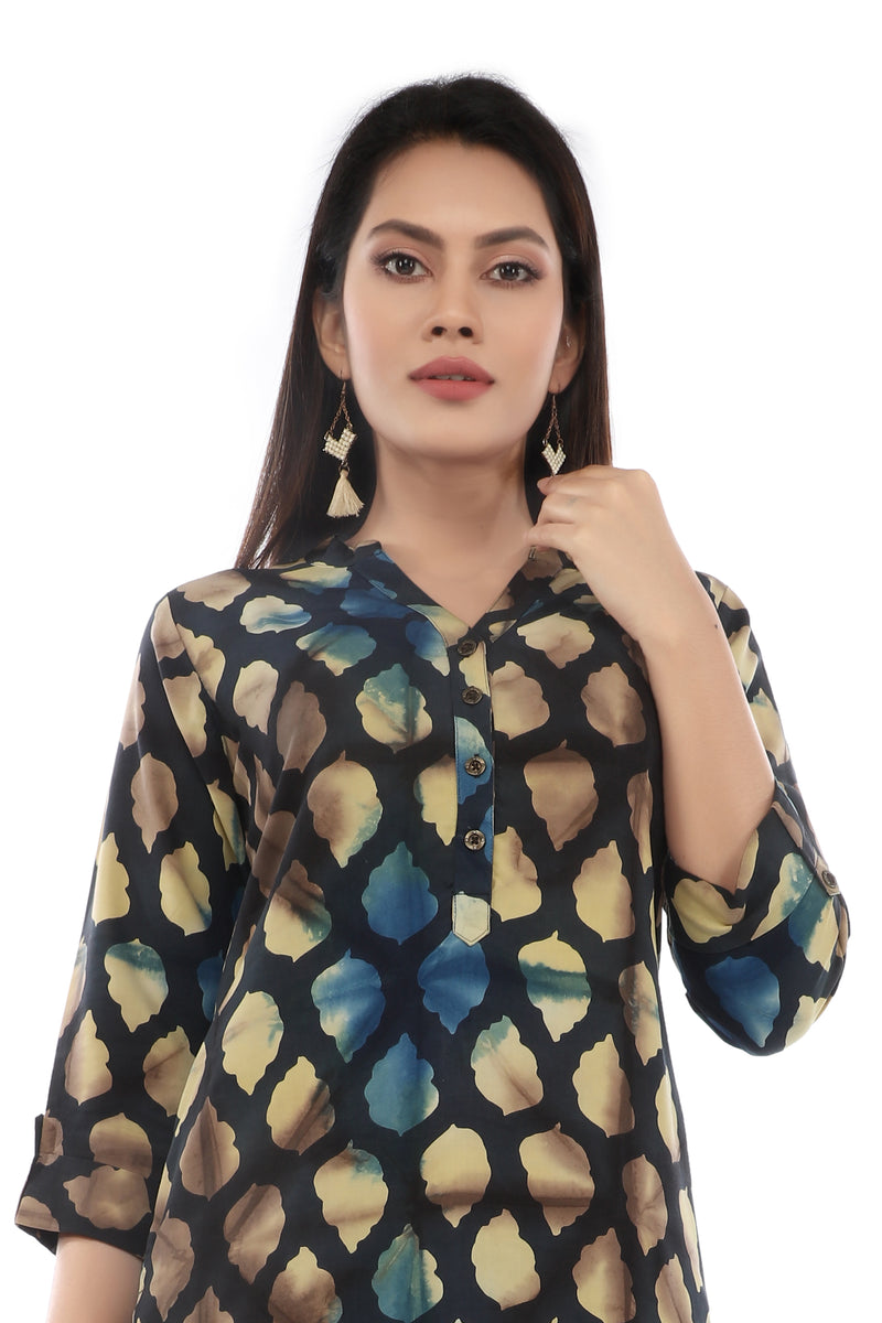 Blue Abstract Sanganeri Straight Cut  Kurta