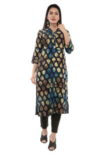 Blue Abstract Sanganeri Straight Cut  Kurta