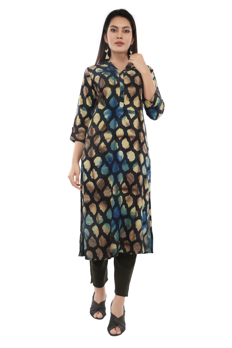 Blue Abstract Sanganeri Straight Cut  Kurta