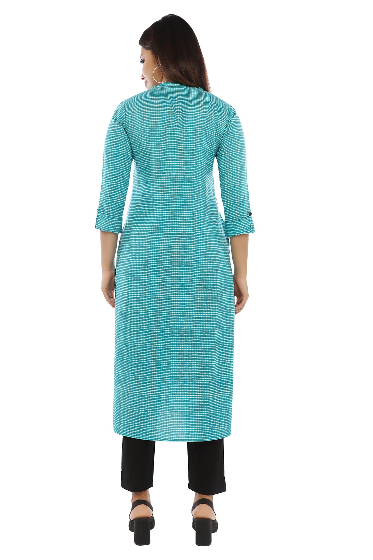 Turquoise Sanganeri Printed Kurta