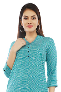 Turquoise Sanganeri Printed Kurta