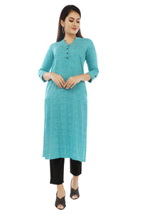 Turquoise Sanganeri Printed Kurta
