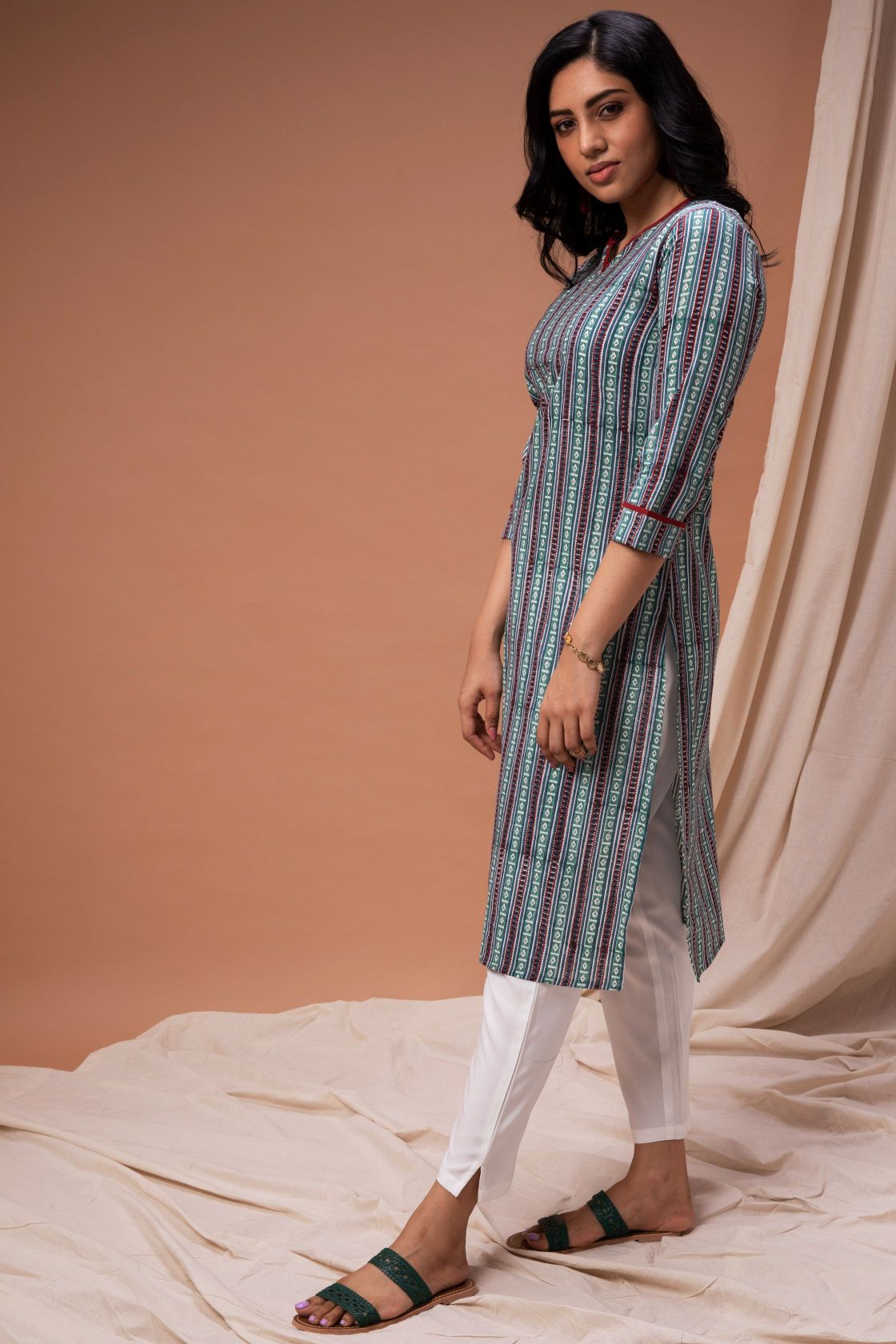 Green  Hand Block Printed Kurta