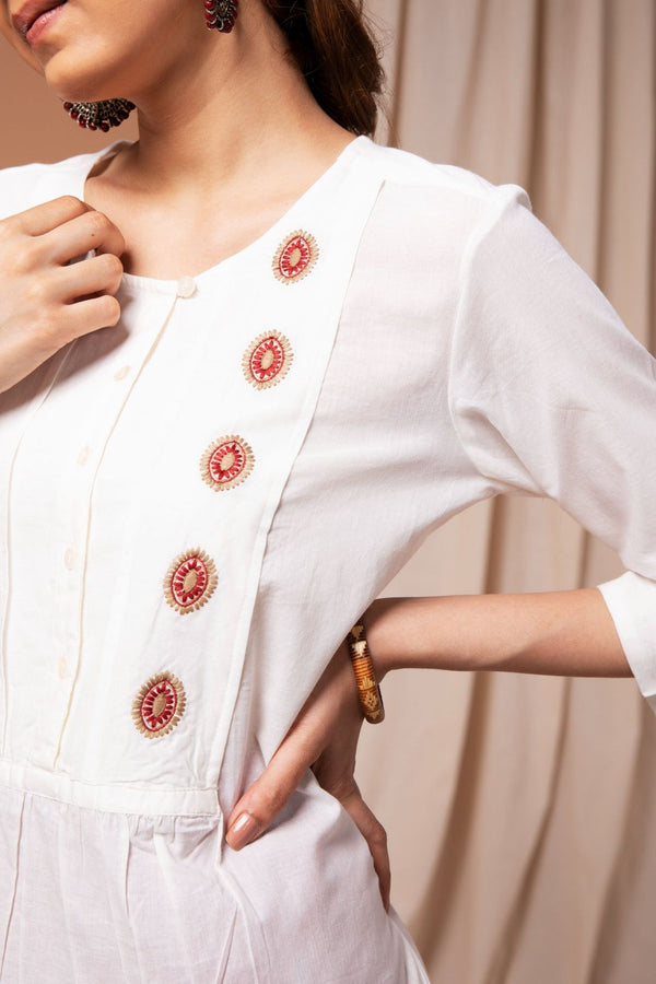 White Embroidery  Straight Cut Kurta