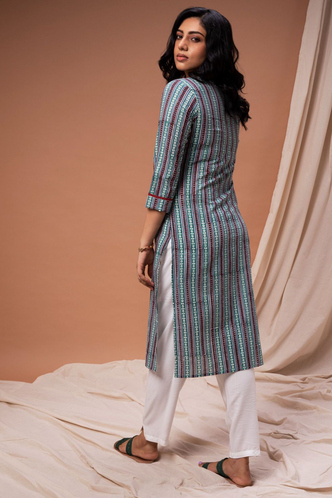 Green  Hand Block Printed Kurta