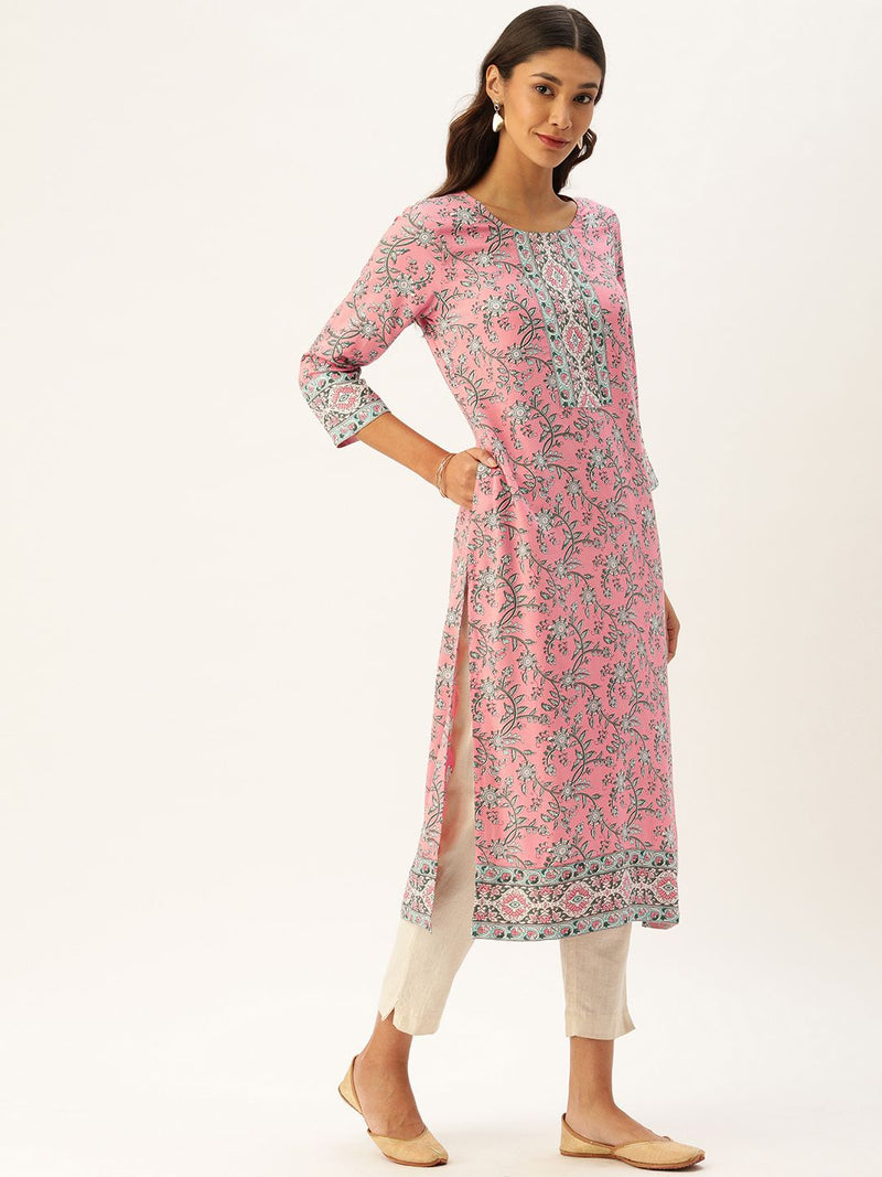 Pink Floral Printed Kurta