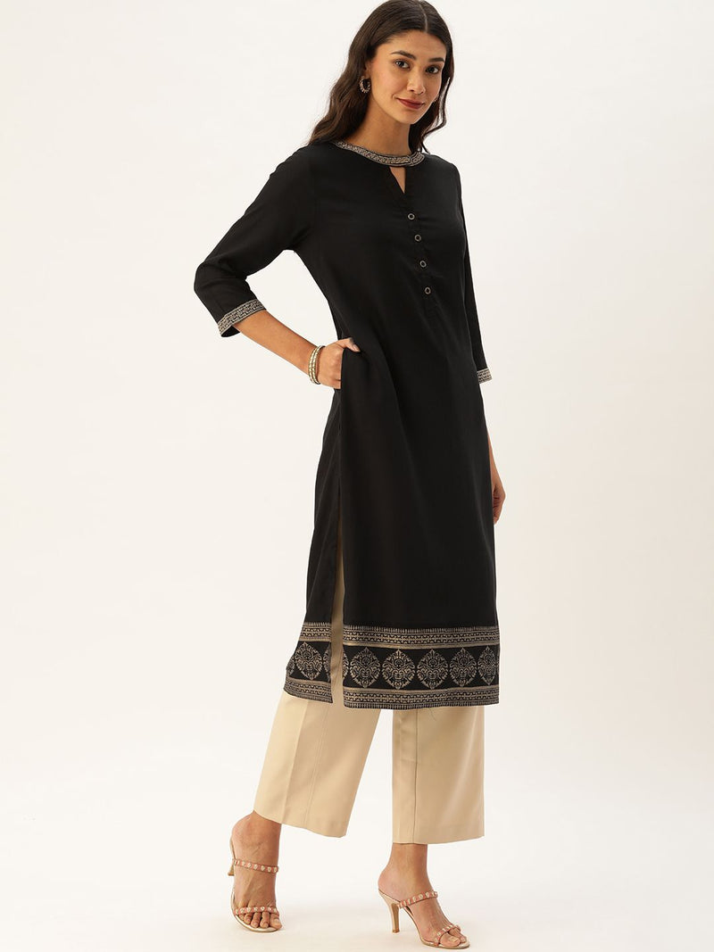 Black Gold Embroidery Kurta