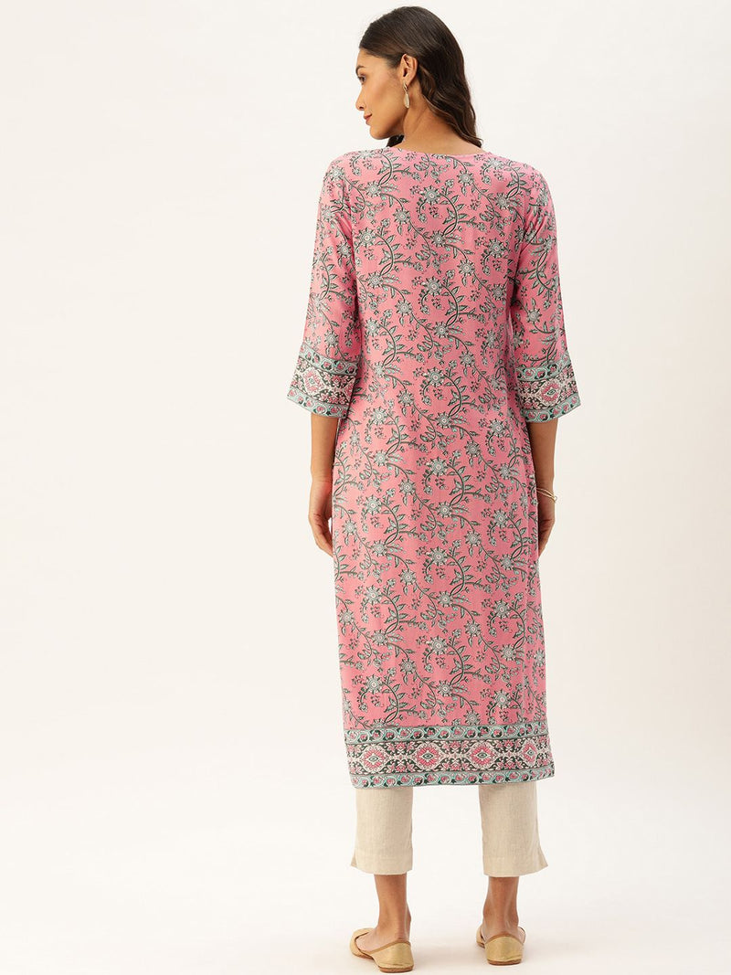 Pink Floral Printed Kurta