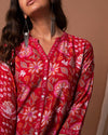 Red Floral Design Printed Princess Cut Kurta