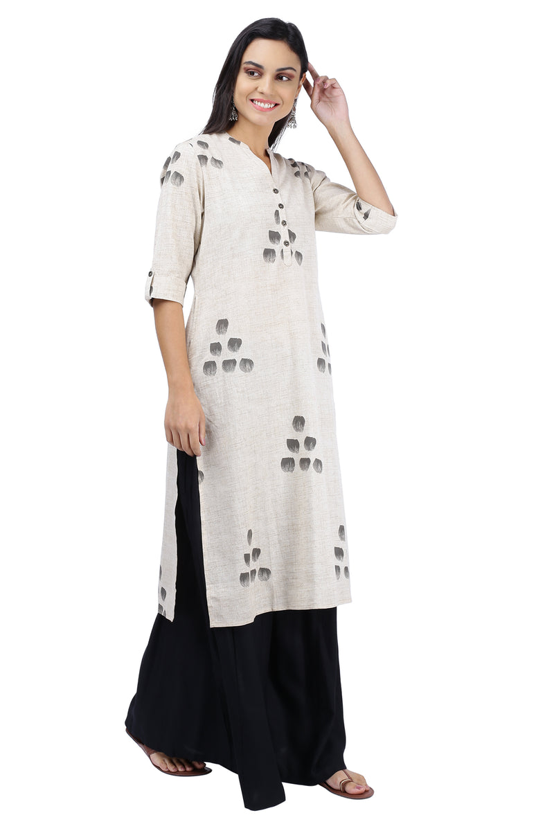 Off White Beige Floral Printed Kurta
