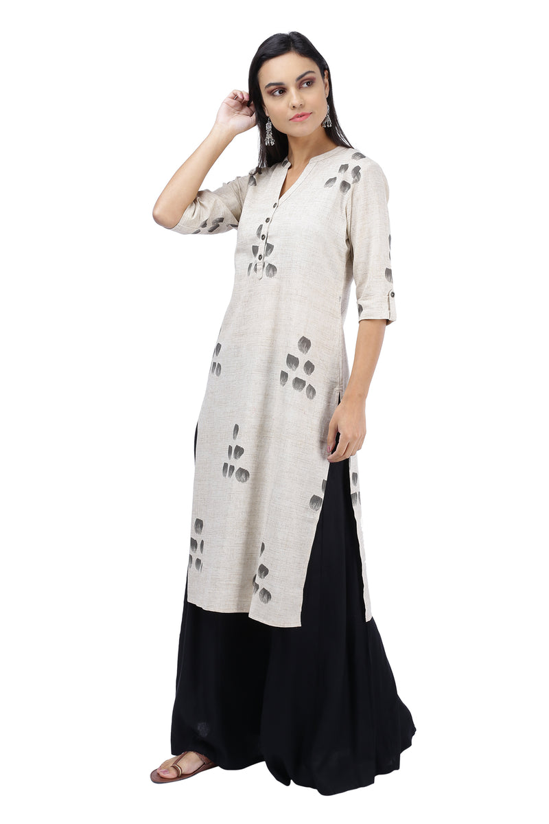 Off White Beige Floral Printed Kurta