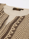 Beige Black Striped Straight Cut Kurta