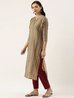 Beige Black Striped Straight Cut Kurta