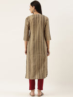 Beige Black Striped Straight Cut Kurta
