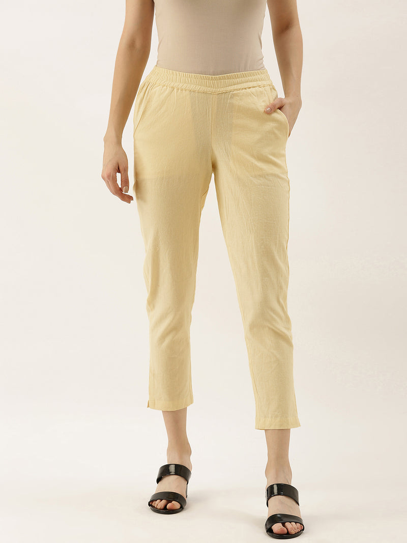 Buy Alina Beyond Fashion Womens Gold Striped Cotton Blend Cigarette  Trousers Online at Best Prices in India  JioMart