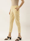 Cream-Coloured Regular Fit Solid Cropped Cigarette Trousers
