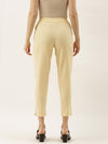 Cream-Coloured Regular Fit Solid Cropped Cigarette Trousers