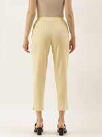 Cream-Coloured Regular Fit Solid Cropped Cigarette Trousers