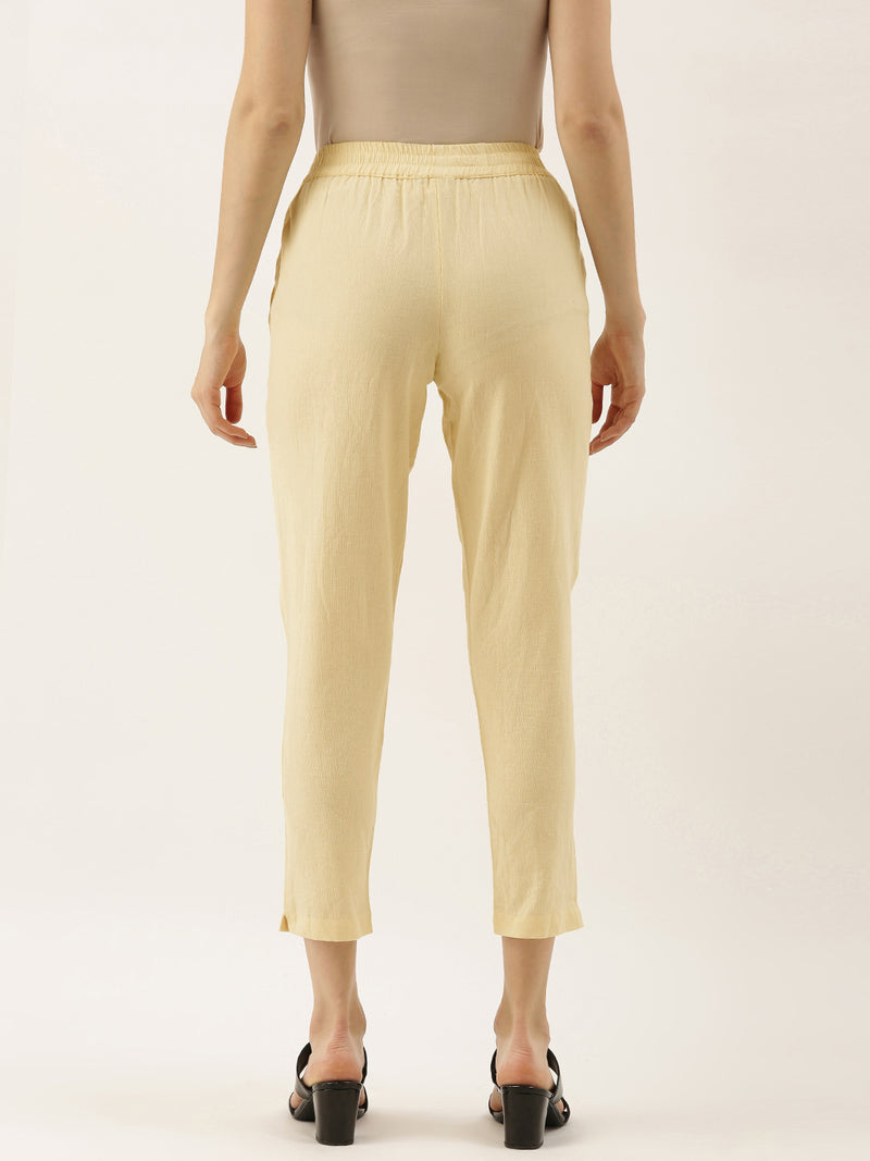 Buy INDYA Cream Womens Beige Foil Cigarette Pants  Shoppers Stop