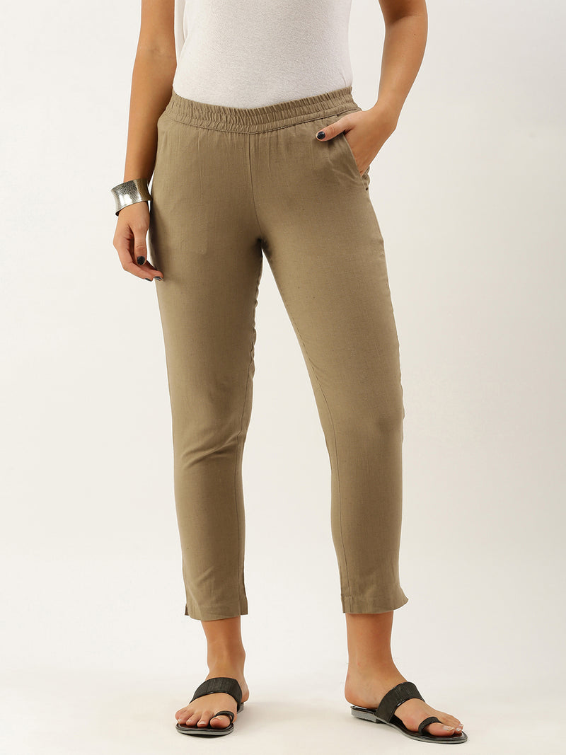 Khaki Solid Pyjama