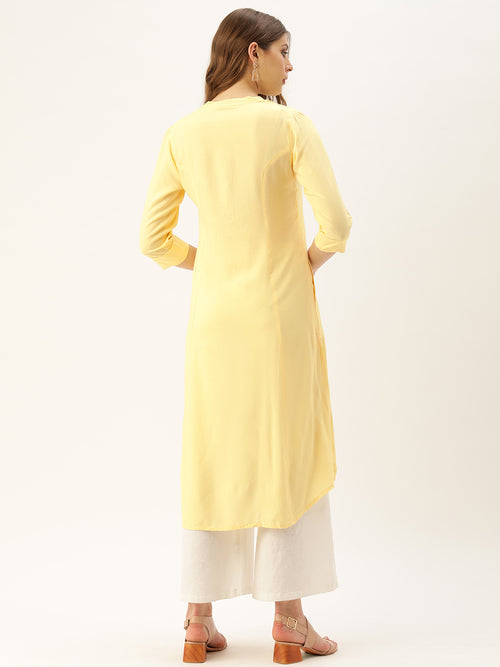 Yellow Solid Panelled A-Line Kurta