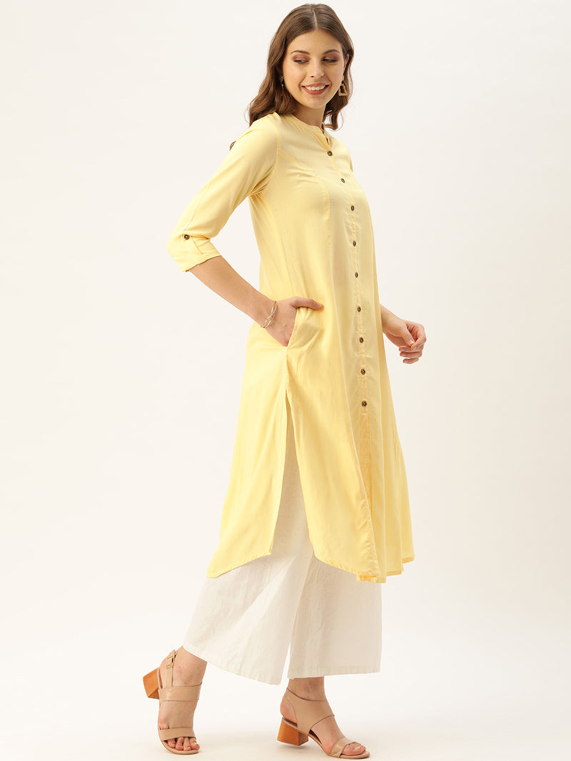 Yellow Solid Panelled A-Line Kurta
