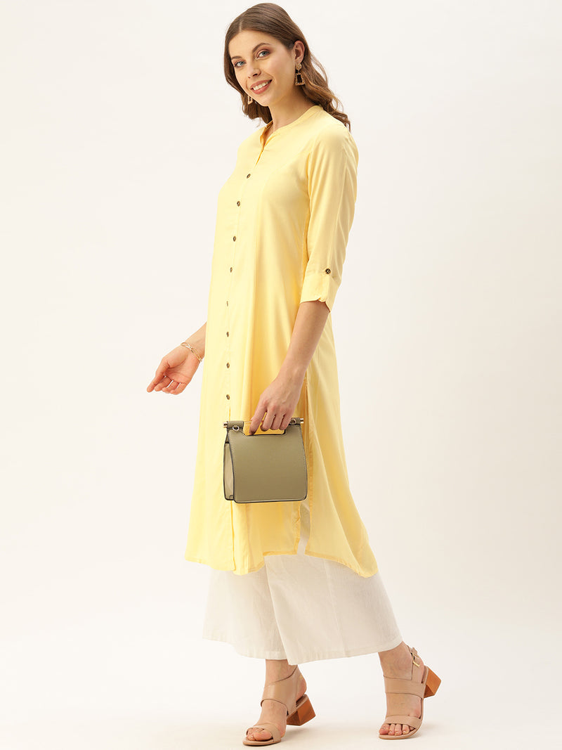 Yellow Solid Panelled A-Line Kurta