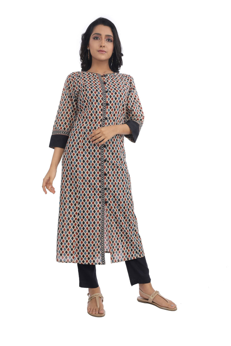Off-White  Blue Printed Straight Kurta