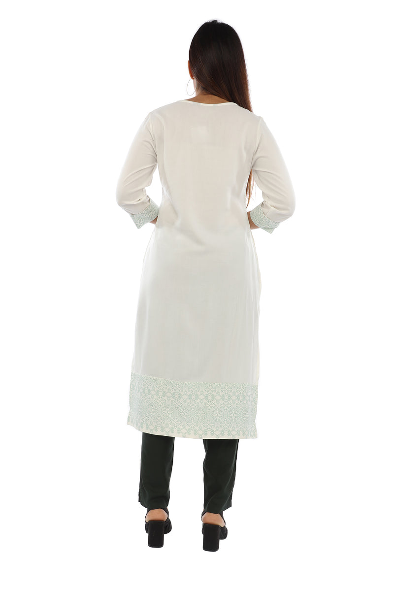 Off-White Printed Straight Kurta