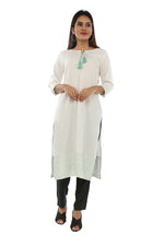 Off-White Printed Straight Kurta