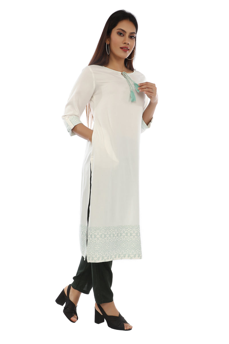 Off-White Printed Straight Kurta