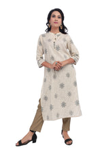 Beige Printed Straight Cut Kurta
