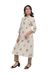 Beige Printed Straight Cut Kurta