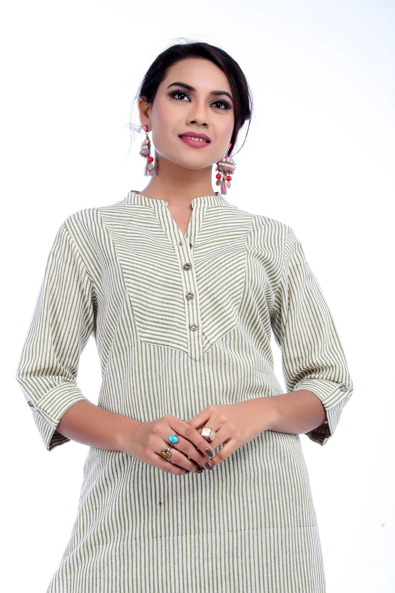 Green Stripe Printed Kurta