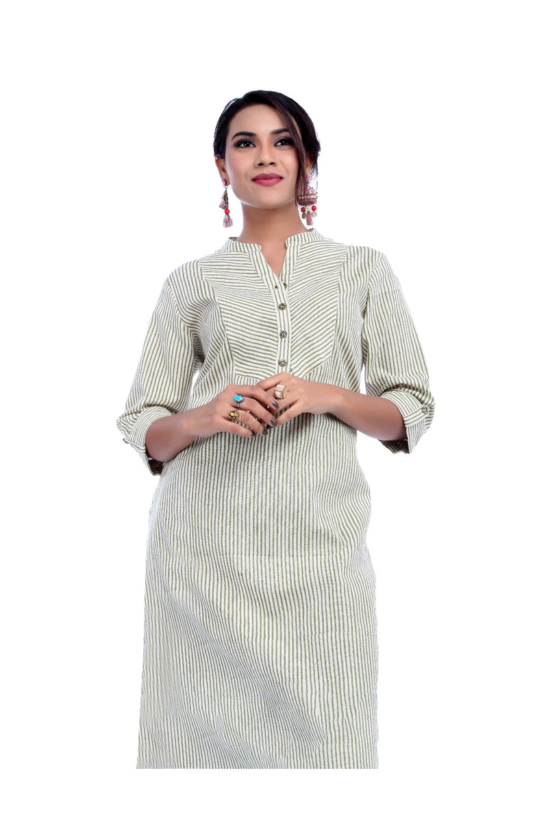 Green Stripe Printed Kurta