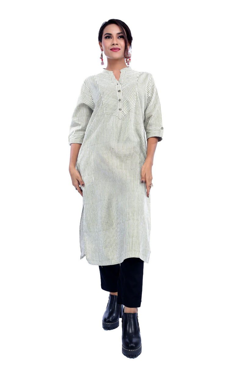 Green Stripe Printed Kurta