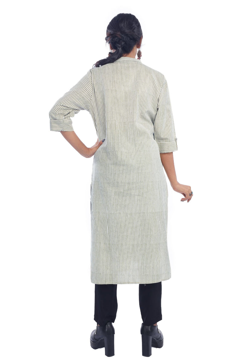 Green Stripe Printed Kurta