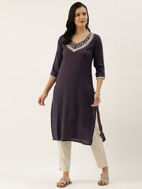 Blue  White Ethnic Motifs Embroidery Kurta