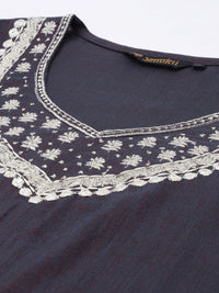 Blue  White Ethnic Motifs Embroidery Kurta