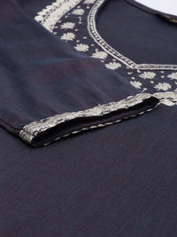 Blue  White Ethnic Motifs Embroidery Kurta
