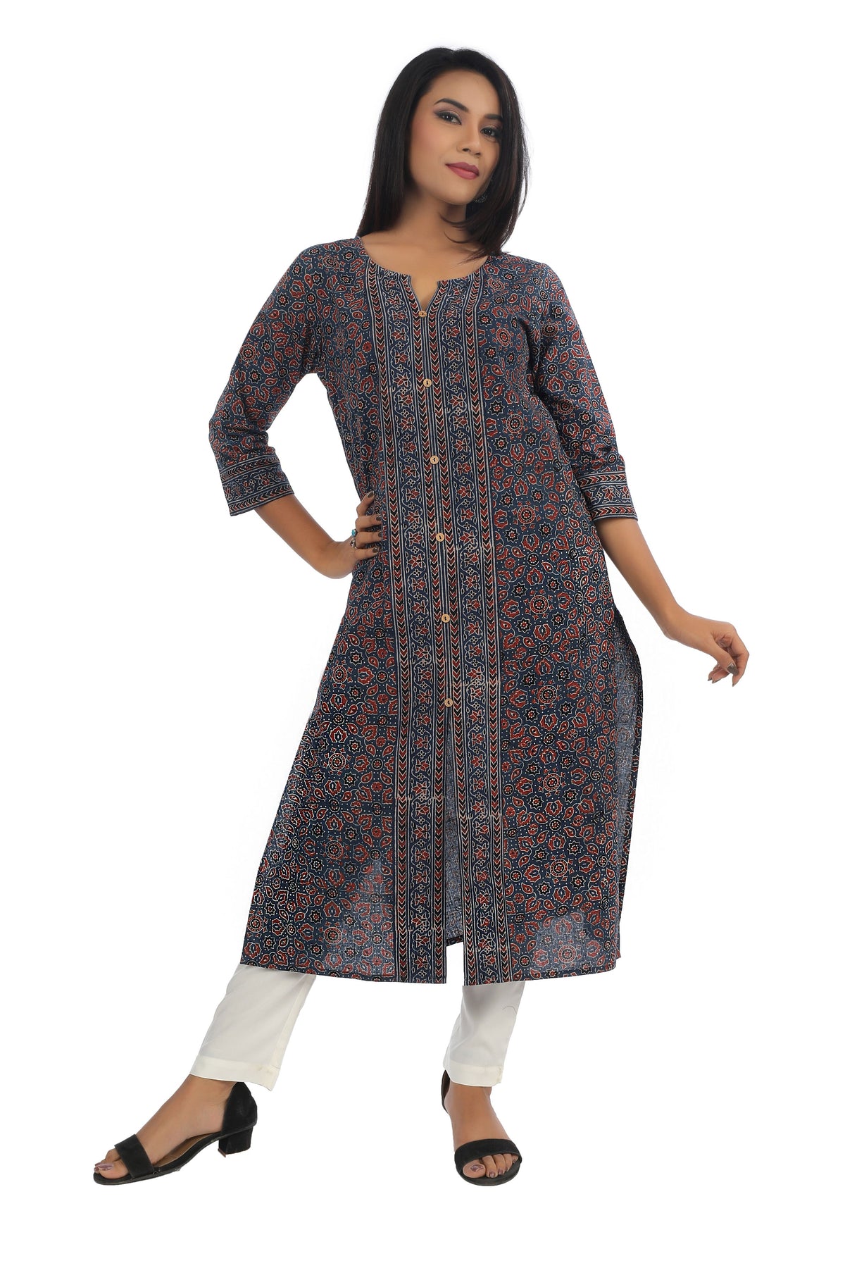 Indigo Ajrakh Printed Straight Cut Kurta