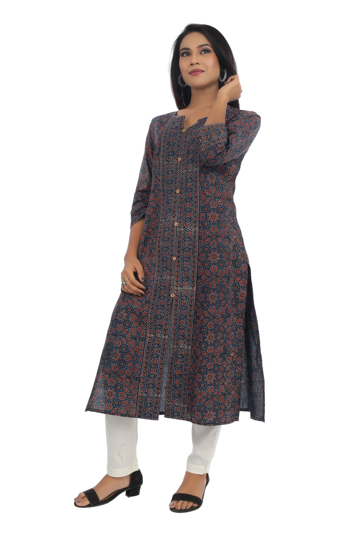 Indigo Ajrakh Printed Straight Cut Kurta