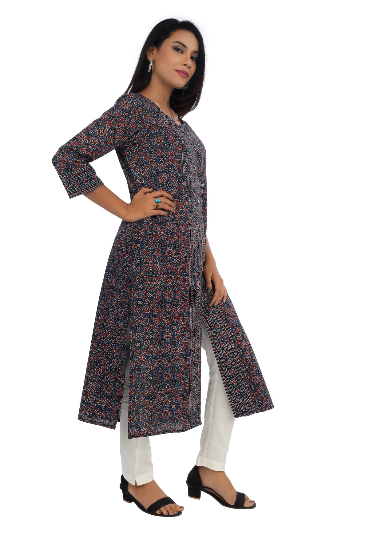 Indigo Ajrakh Printed Straight Cut Kurta