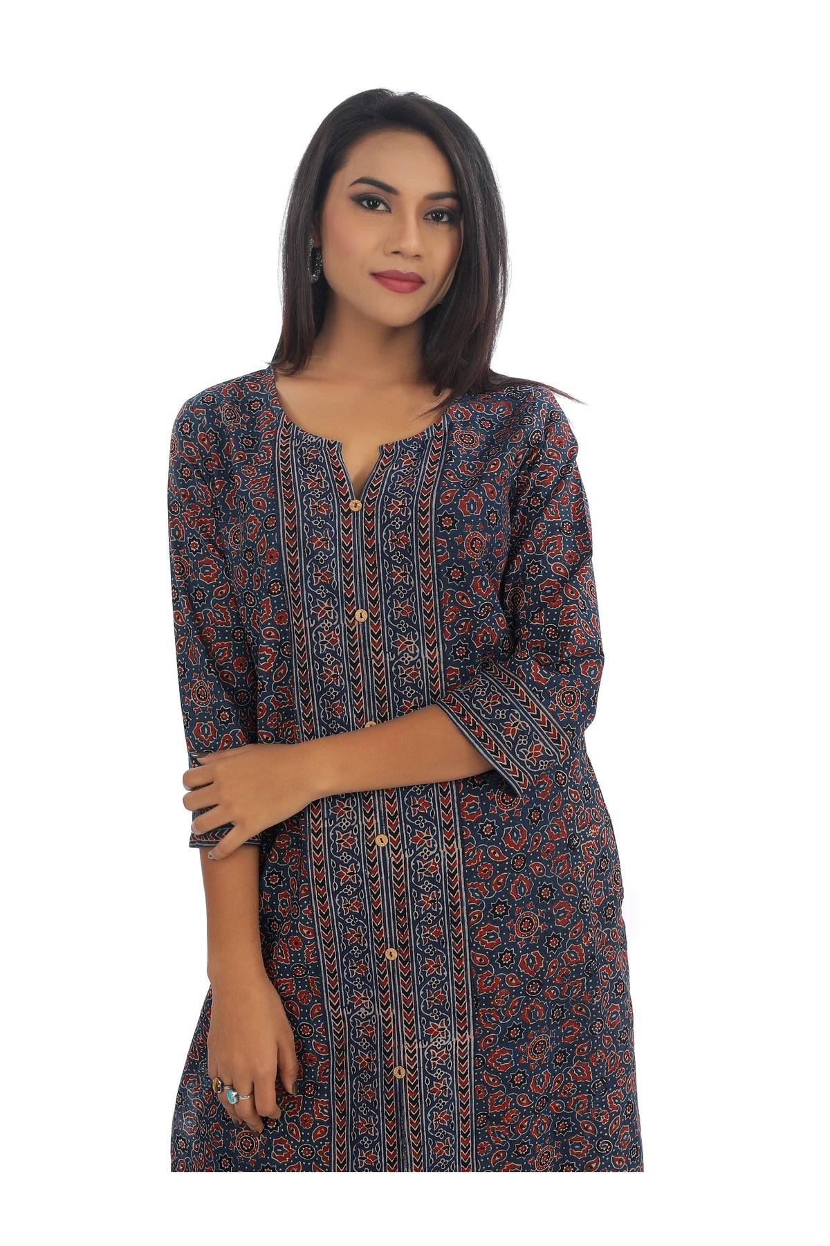 Indigo Ajrakh Printed Straight Cut Kurta